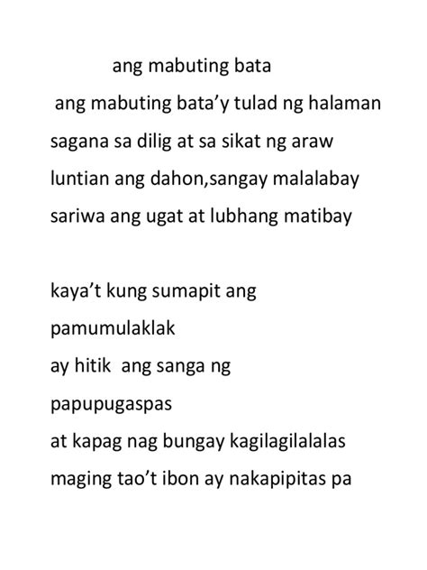 Answers to: Ang mabuting bata Ang mabuting bata ay masuniran .